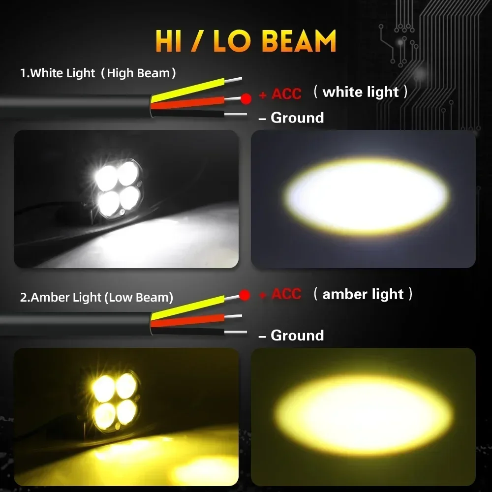 1000W Super Bright 3 Inch Dual Color LED Motorcycle Headlights Spotlights Auxiliary12V 24V Driving Lamp for 4x4 Car Auto SUV ATV
