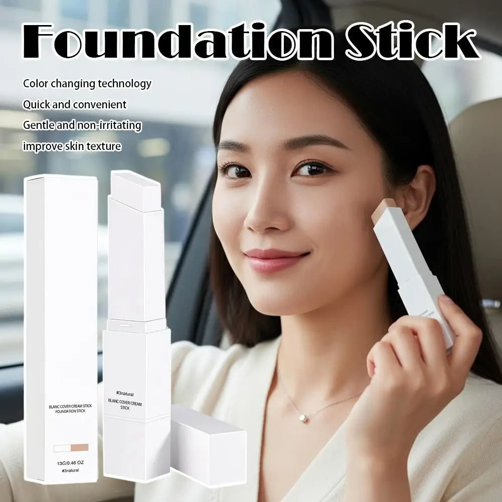 Color Changing Foundation Stick with Detachable Brush Cover Cream Stick Changing Hight Coverage Base Makeup