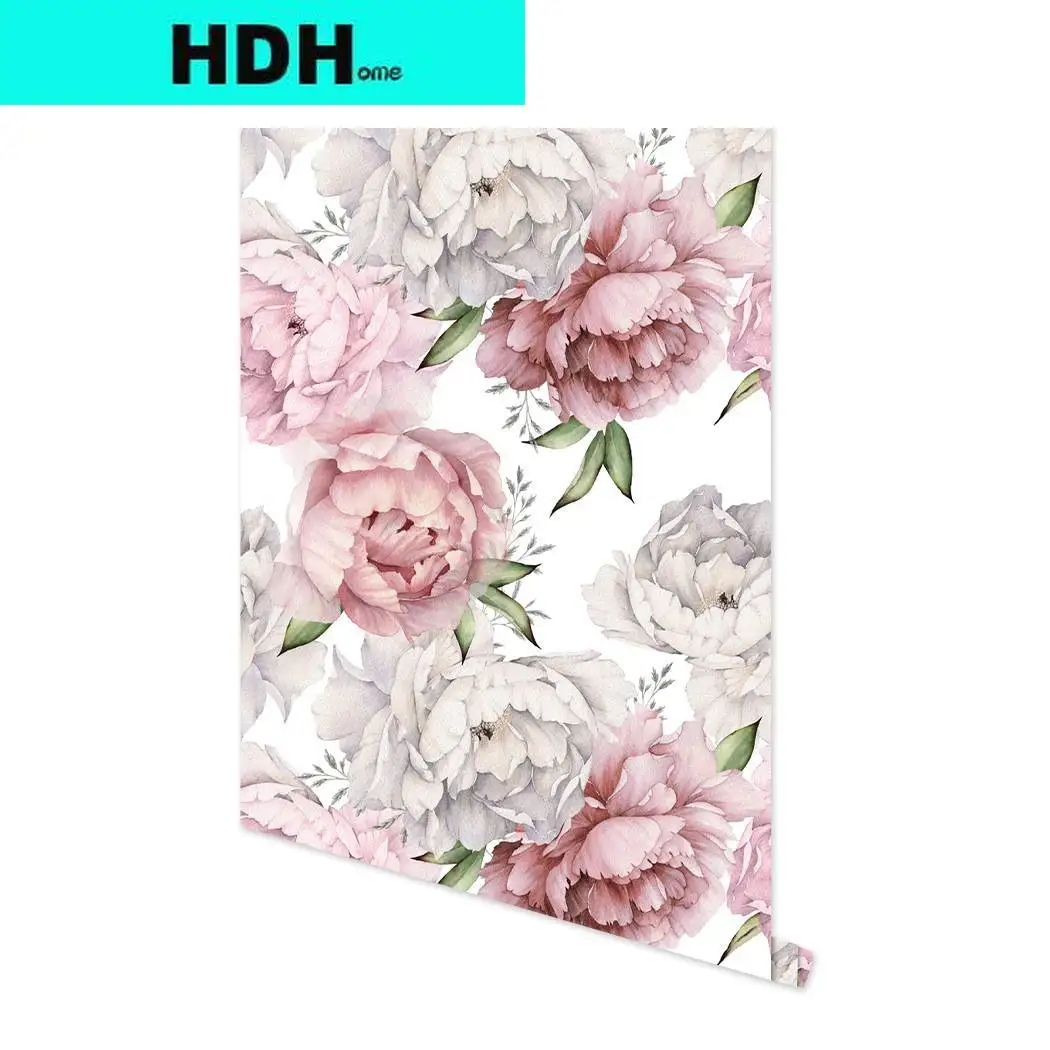 Floral Bloom Self Adhesive Wallpaper Vinyl Removable DIY Peel and Stick Contact Paper Pink Peony Rose Flower Wall Stickers