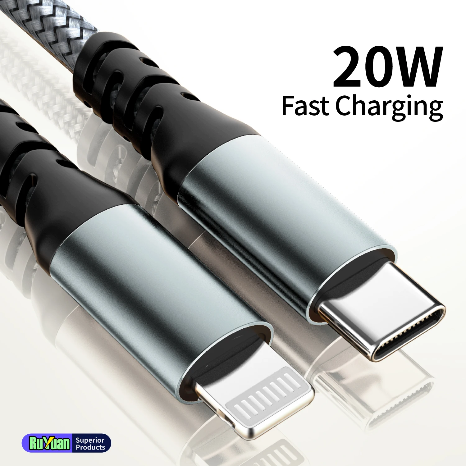 Cabo USB C para Lightning Certificado MFi 20W, Cordão de Carregamento Rápido Trançado em Nylon para iPhone 14-8, iPad, AirPods, 1m, 2m, 3m