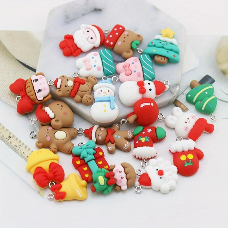 10pcs Christmas Gingerbread Man Snowman Tree Bell Jewelry Making Earrings Necklaces Bracelets DIY Crafts Accessories
