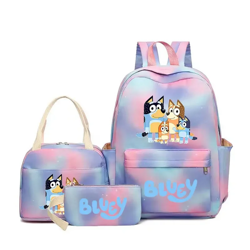 Bluey Family Bag Casual Three-piece Backpack Lunch Box Bag Printed College Style Pencil Bag Large Capacity Backpack Travel Bag