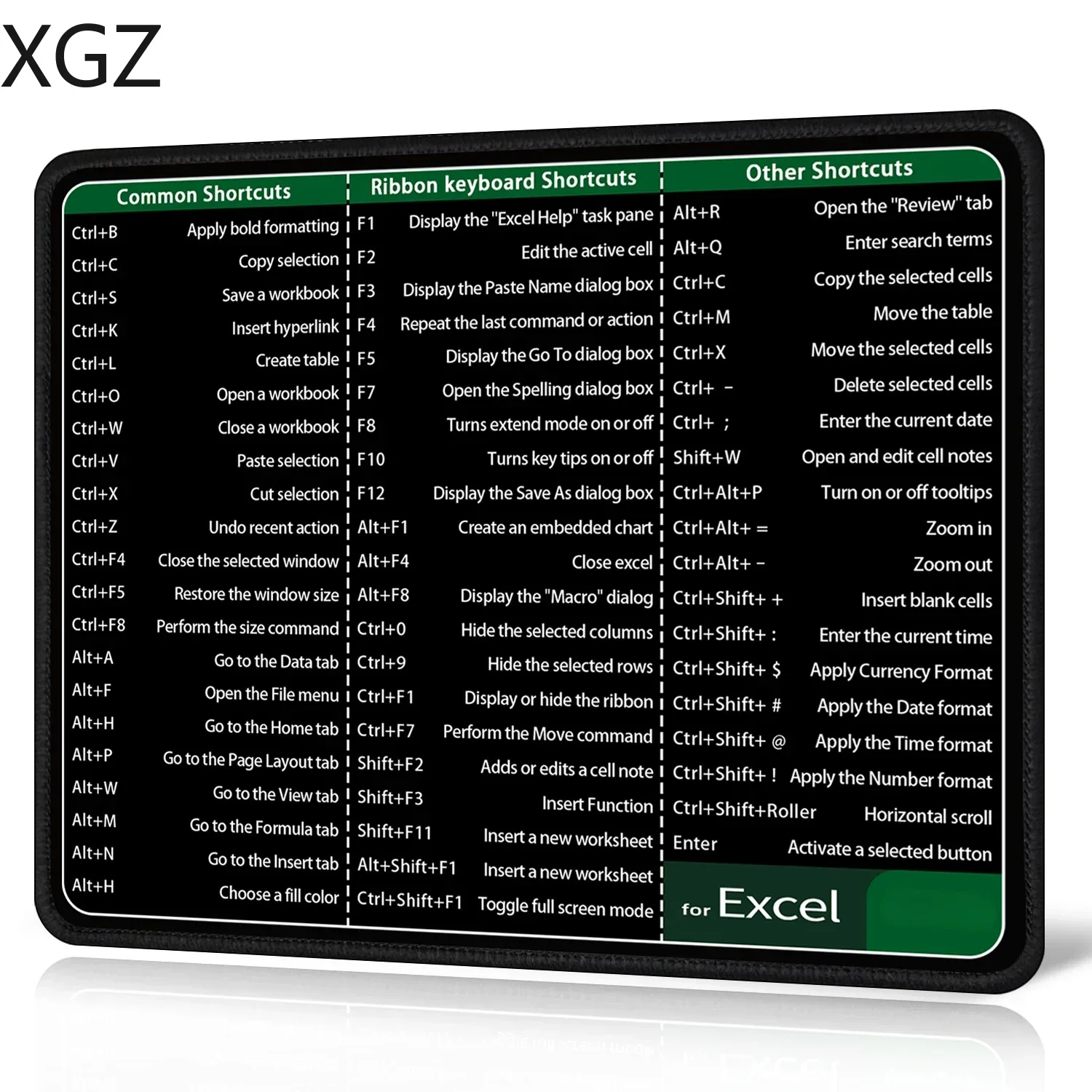 Excel Shortcuts 29X25cm/40X45cm Mouse Pad with Stitched Edge Anti-Slip Rubber Base Desk mat for Home Office Portable