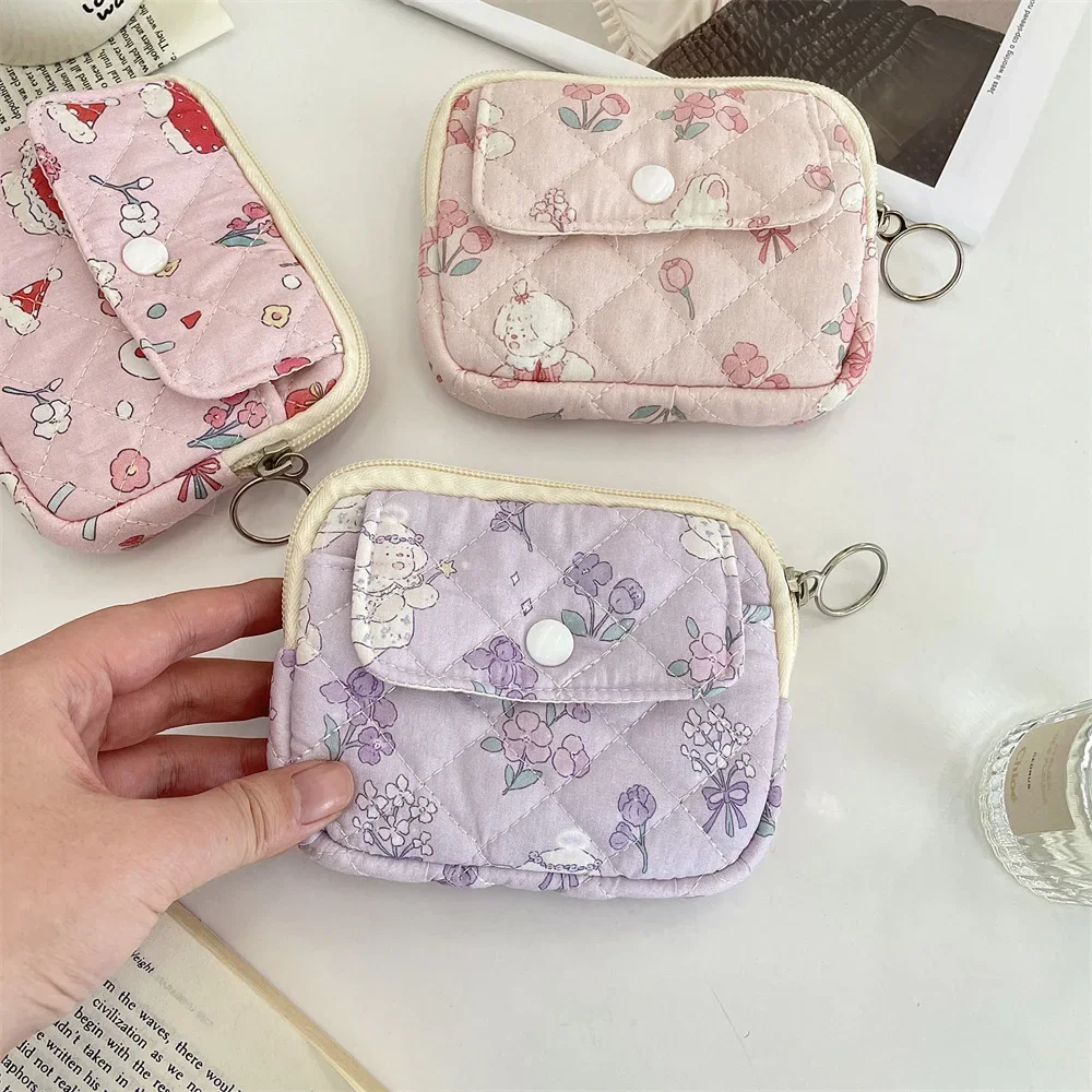 

Cute Cartoon Floral Women's Small Storage Bag Card Bag Quilted Polyester Ladies Clutch Wallet Purse Female Handbags Makeup Bags