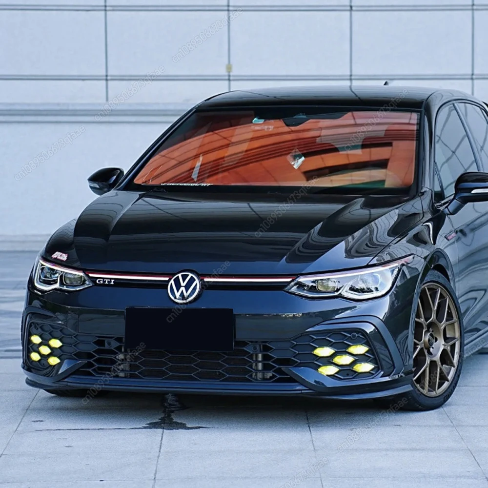 

For VW Golf 8 MK8 GTI / R-Line 2020-2024 Black ABS Car Front Bumper Side Splitter Spoiler Trim Fog Light Canard Body Kits Tuning