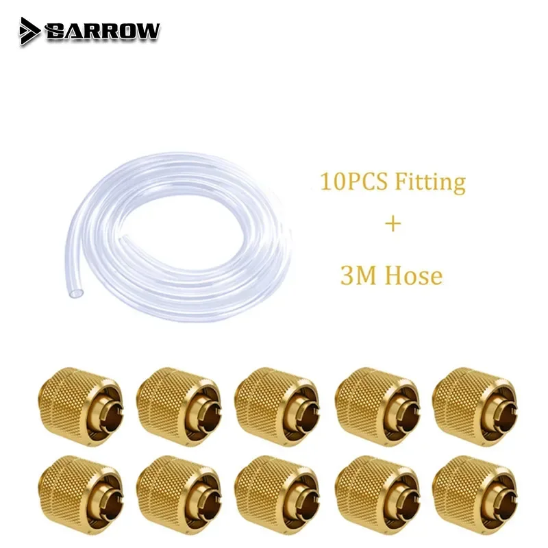 

10PCS Barrow 9.5*12.7mm OD 10x16mm 3/8'' Thin Hose Fitting For PC Water Cooling Soft Pipe Connector Gold