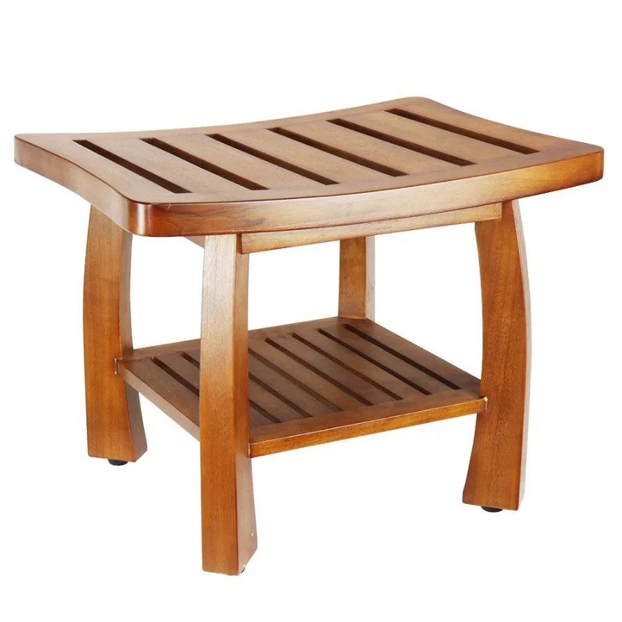 

Oceanstar Solid Wood Spa Bench with Storage Shelf Teak Color Finish