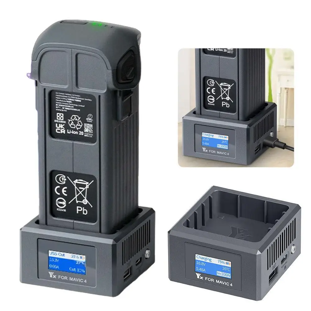 Multi-functional Charger For DJI Mavic 4 Pro With Digital Display Drone Battery Charger Single Circuit Charging Hub Accessory