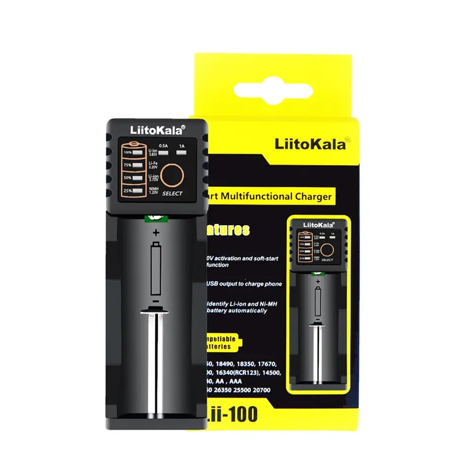 شاحن بطارية LiitoKala Lii-100B Lii-100 18650 لبطاريات 26650 و16340 وRCR123 و14500 وLiFePO4 و1.2V Ni-MH وNi-Cd - 4