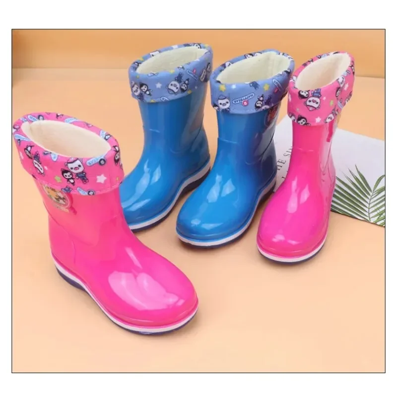 2024 New Three-color Thickened Children's Rain Boots Mid-tube Cute Children's Rain Boots Cartoon PVC Anti-slip Student Cartoon