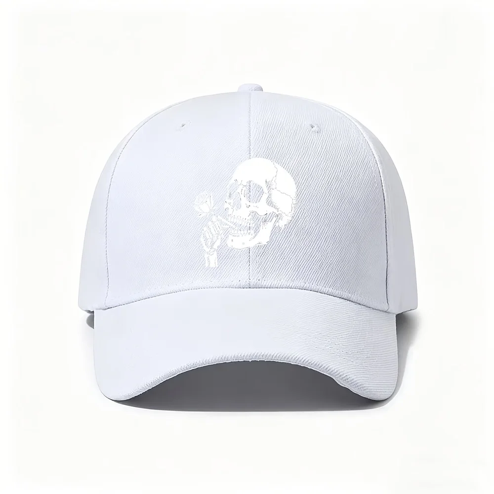 1pc Skeleton Holding a Rose Delicate Line Art Baseball Cap, Gothic Romantic Inspired Gift