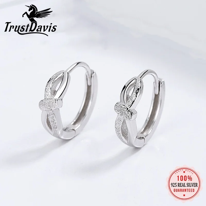 TrustDavis 925 Sterling Silver Twisted Knot Huggie Earrings Dainty Statement Minimalist Design Ideal for Edgy Modern StyleDS3942