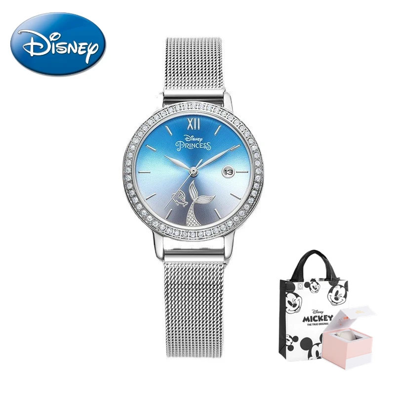 Disney Ladie Watch Ariel Mermaid Princess Junior High School Student Girl Light Luxury Waterproof Quartz Clock Relogio Masculino