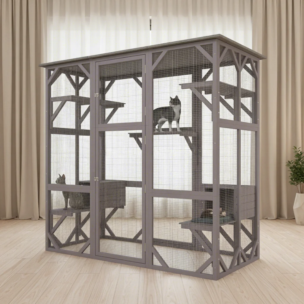 Custom SDCH011 Hot Sale Eco-Friendly Durable Large Outdoor Wooden Cat House Button Closure Pet Furniture Cats All Seasons Solid