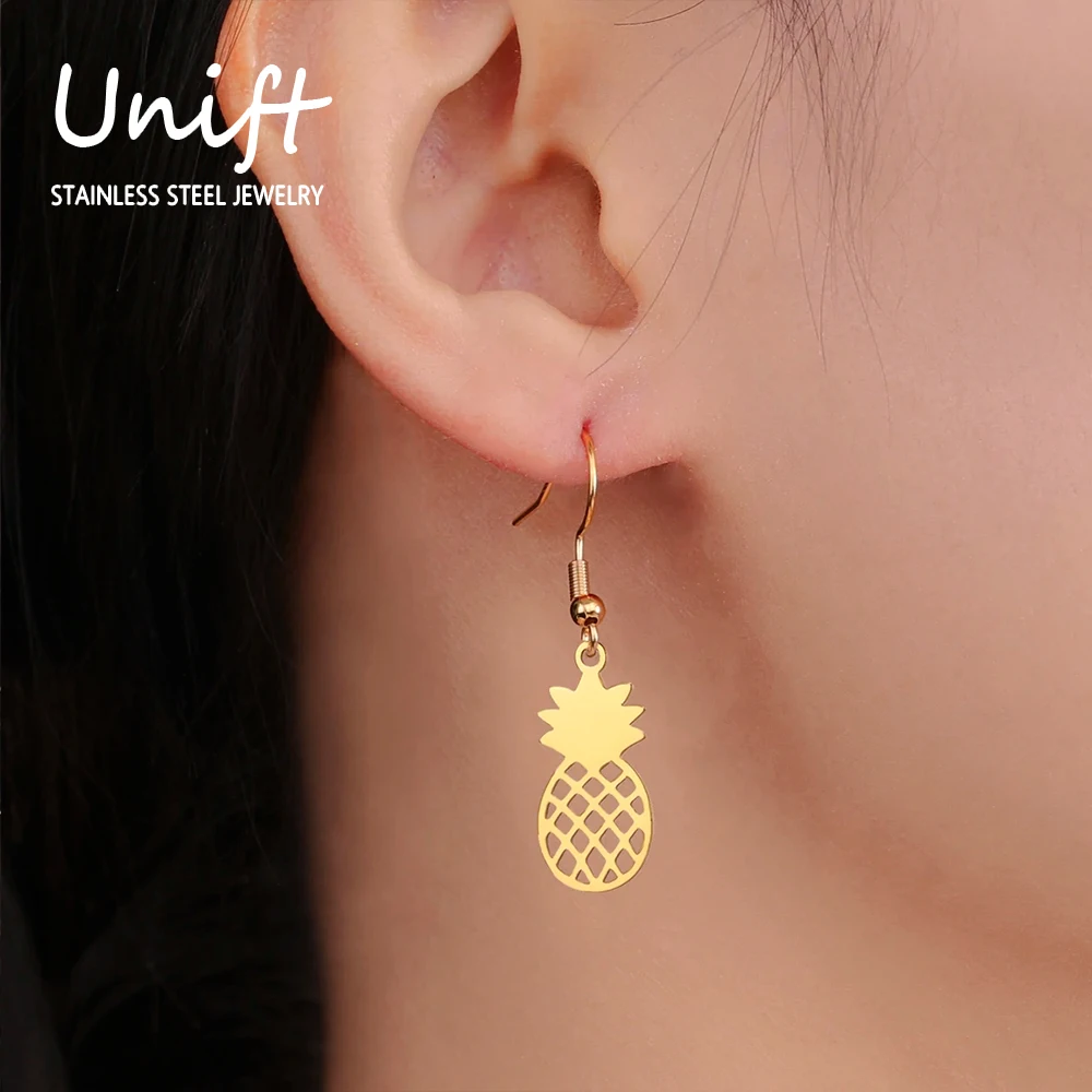 Unift Tropical Fruit Pineapple Earrings for Women Stainless Steel Huggie Earrings Trendy Minimalist Jewelry Friendship Gift New