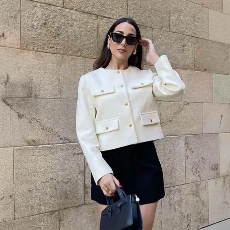 

Новинка 2023 года, осенне-зимняя высококачественная маленькая короткая куртка в ароматном стиле с круглым вырезом для женщин, французское грубое твидовое пальто