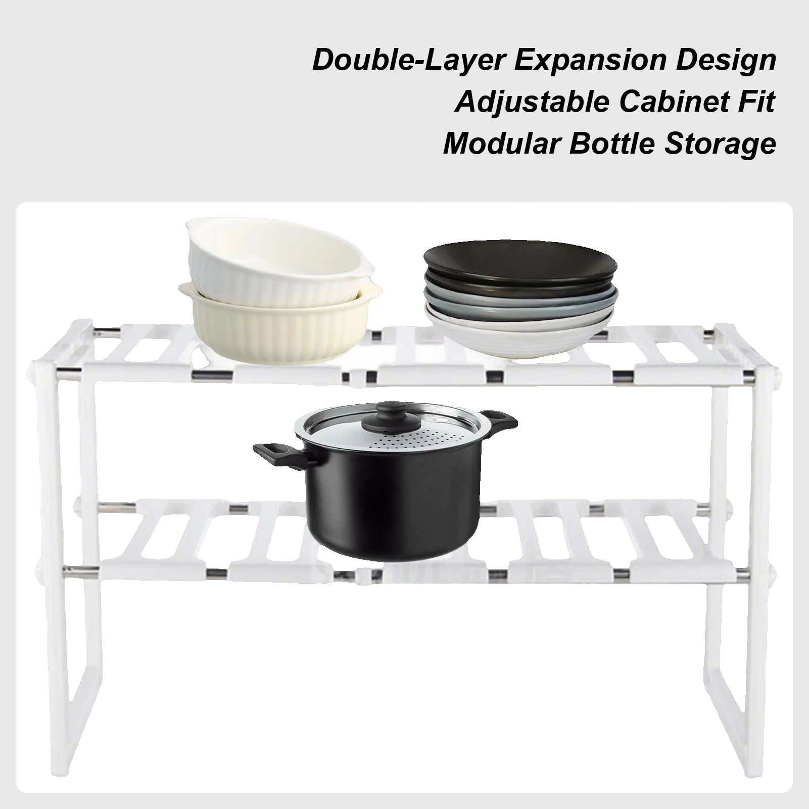 

Expandable Cabinet Shelf 15-26.8inch Adjustable 2-Layer Storage Under Sink Organizer Cabinet Shelf For Pantry Cupboard Bathroom