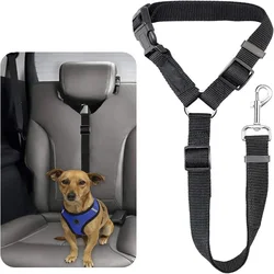 Solid Color Two-in-one Pet Car Seat Belt Nylon Lead Leash Backseat Safety Belt Adjustable Dogs Harness Collar Pet Accessories