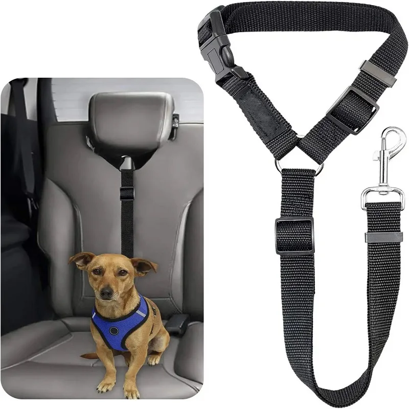 Solid Color Two-in-one Pet Car Seat Belt Nylon Lead Leash Backseat Safety Belt Adjustable Dogs Harness Collar Pet Accessories