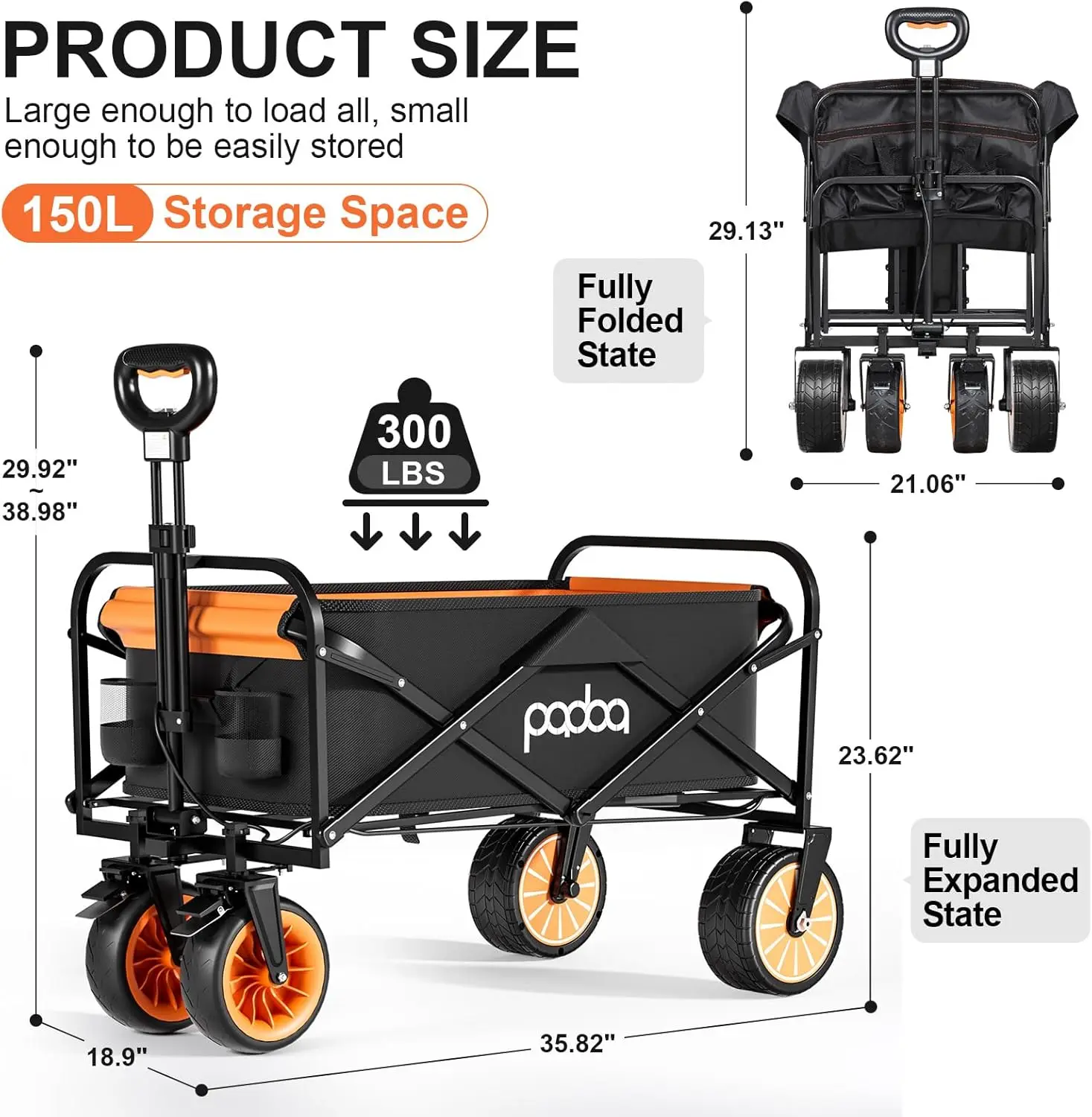 Imagem -06 - Assistência Dobrável Folding Garden Wagon Mercearia Carrinho com Grandes Rodas All-terrain Portátil