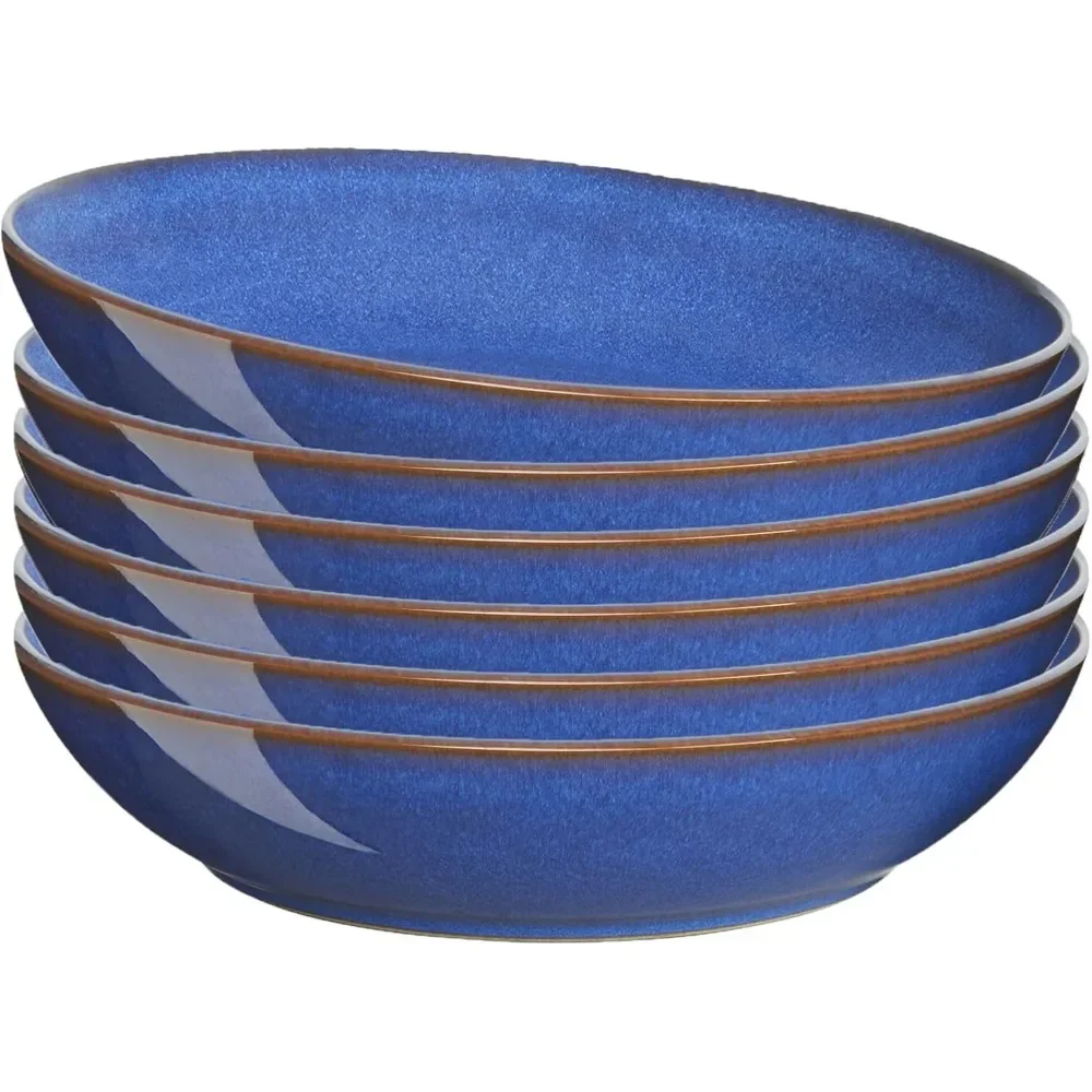 Imperial Blue Coupe Pasta Bowls Set of 6 - Dishwasher Microwave Safe - Scratch Chip Resistant - Ceramic Stoneware Tablew