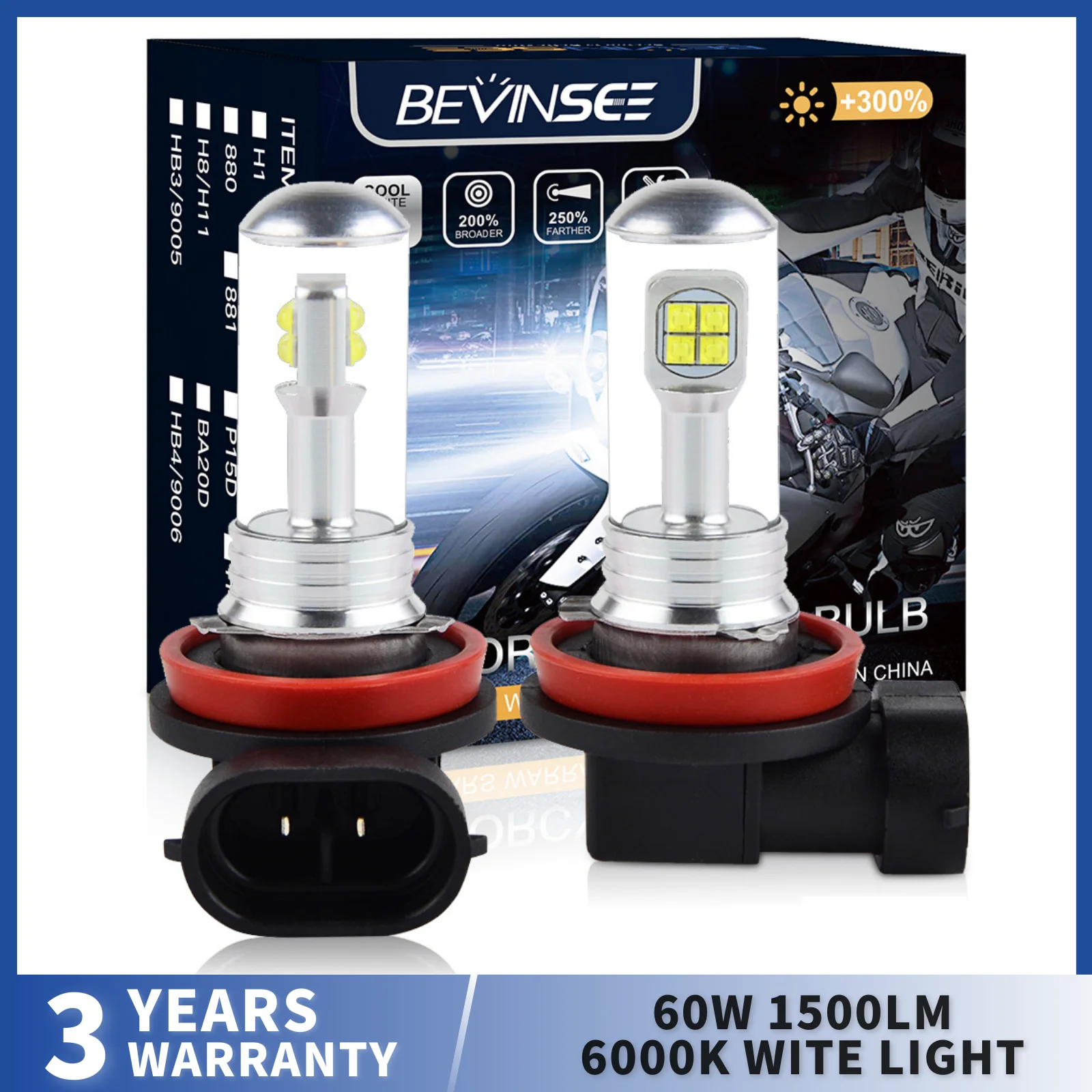 

Bevinsee H11 H8 H9 LED Motorcycle Headlamps H7 LED Bulb 1:1 Mini Size Fanless Wireless 40W 1500LM 6000K LED Fog Lights For Cars