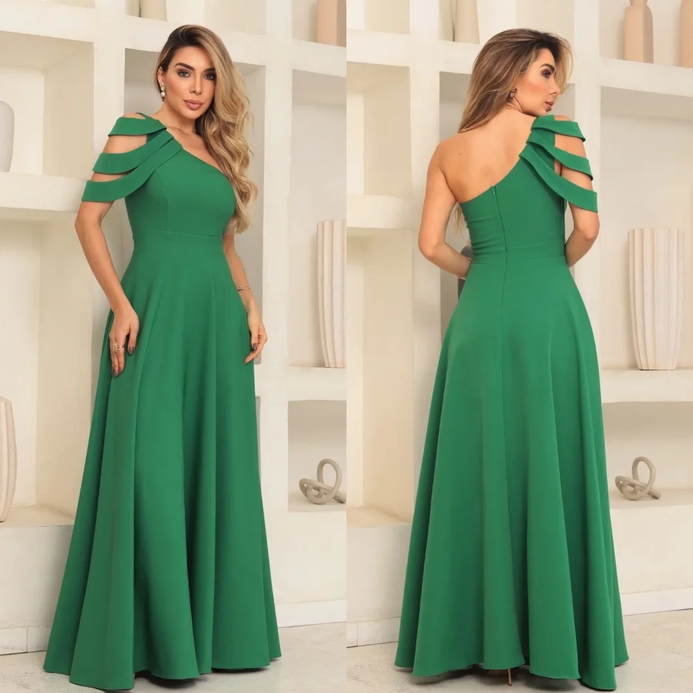 

Customized Simple Fashion Jersey Pleat Ruched Draped A-line One-shoulder Long Dresses Bespoke Occasion Dresses Sizes Available