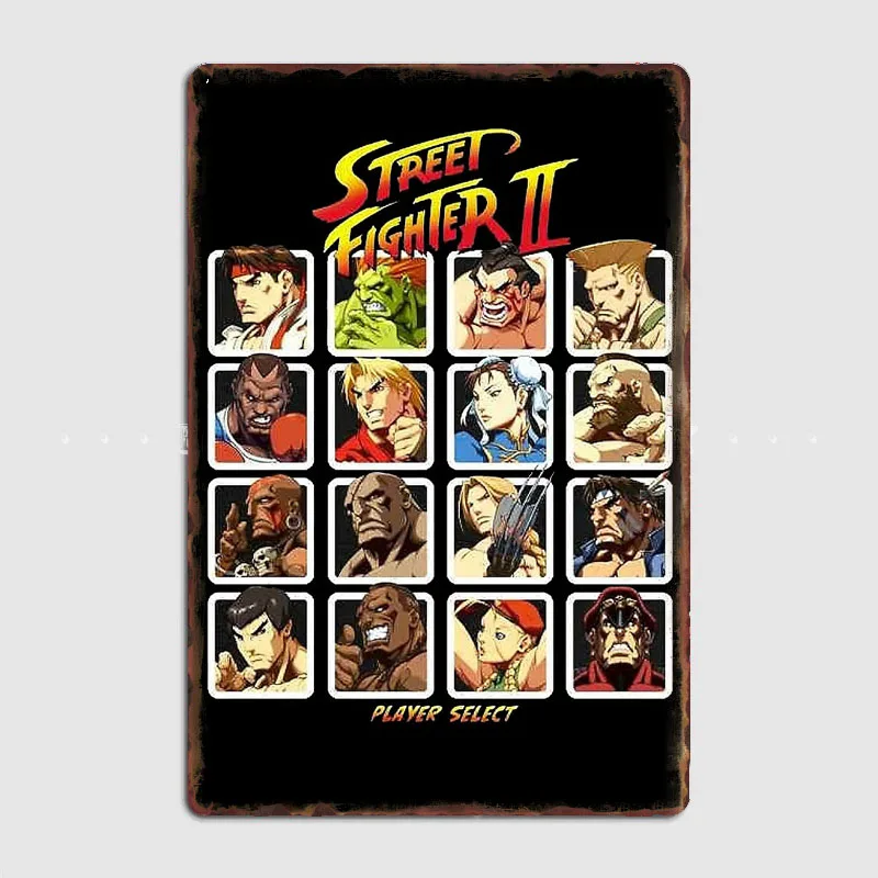 Street Fighter 2 Player Select Retro Poster Metal Sign Garage Wall Decor Room Decoration Custom Tin Home Decor