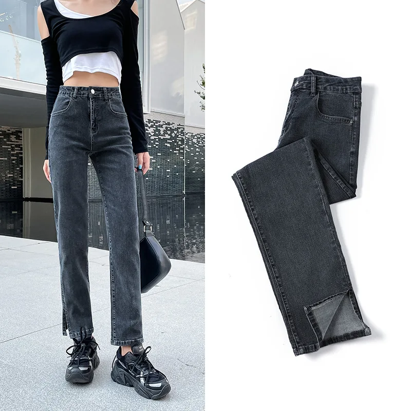 2024 Damen hohe Taille einfache gerade weiße Jeans neue lose schlanke Slim-Fit-Hose