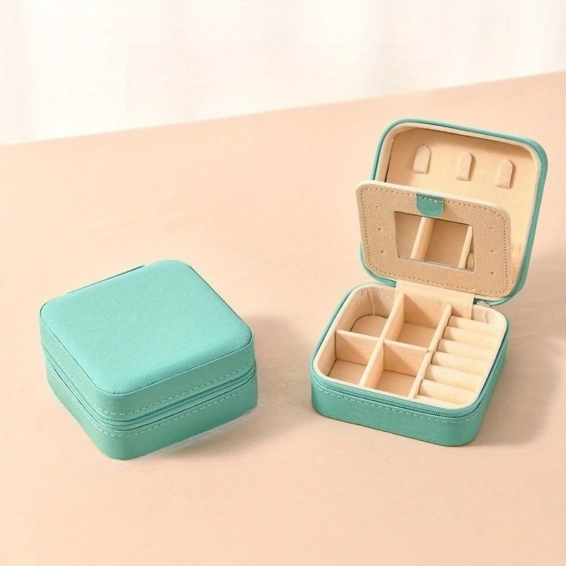 

Портативная шкатулка для хранения украшений с зеркалом | Двухслойная бархатная защита, надежная застежка-молния для ювелирных изделий.