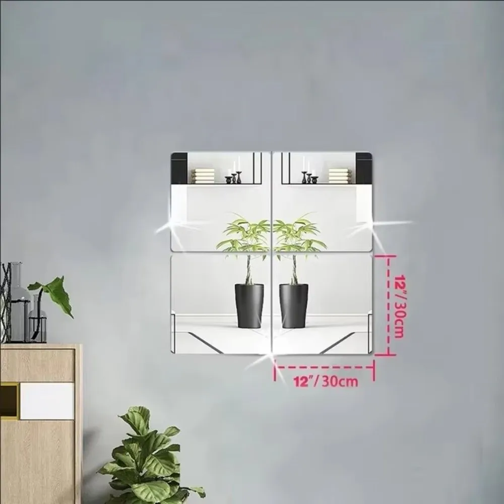Self-Adhesive Mirror Wall Stickers 20/30/40cm 1.6mm Thick Acrylic Mirror Sheet Living Room Decor Flexible Makeup Mirror