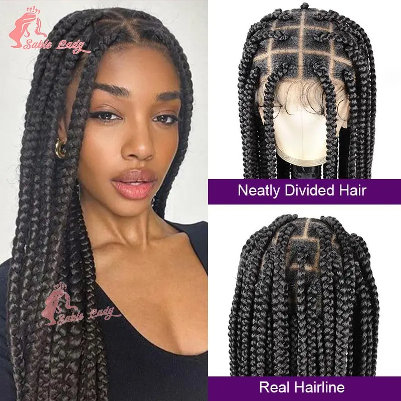 Knotless Cornrow trançando perucas para mulheres africanas, perucas sintéticas trançadas caixa Jumbo, transparente Full Lace Front tranças peruca, 36"