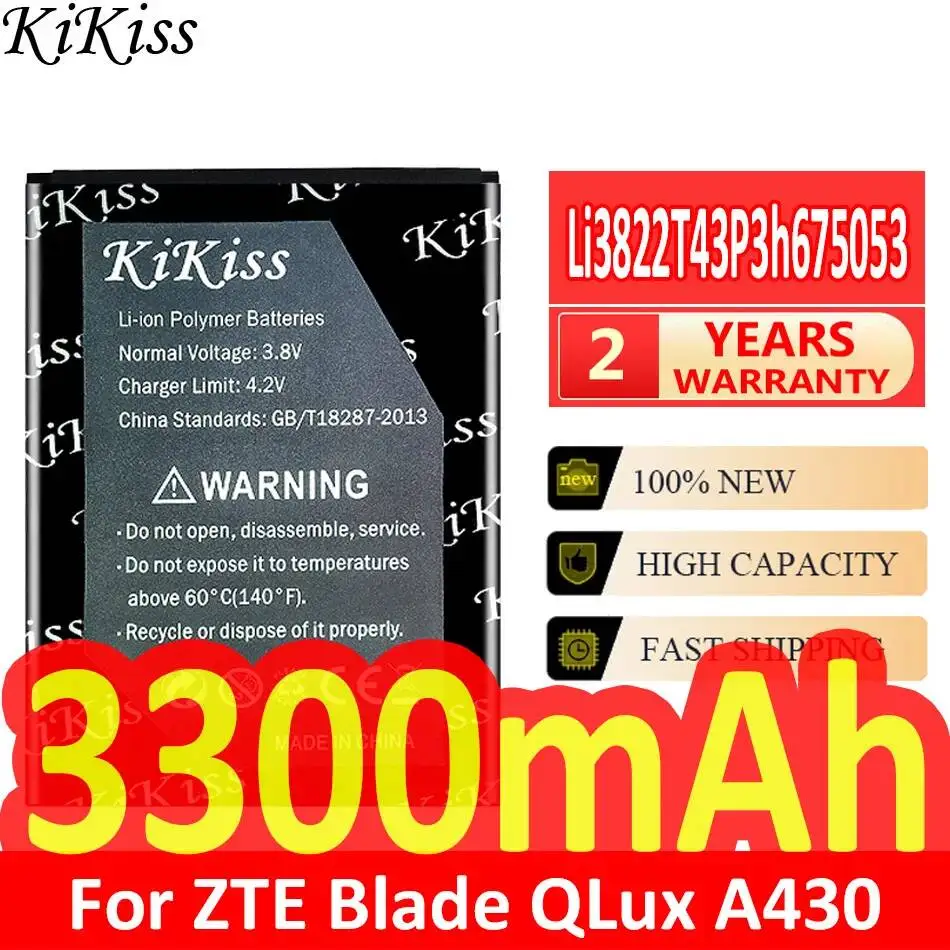 High Performance 3300mAh For Zte Blade Qlux Q Lux A430 Mobile Phone Battery Li3822T43P3h675053