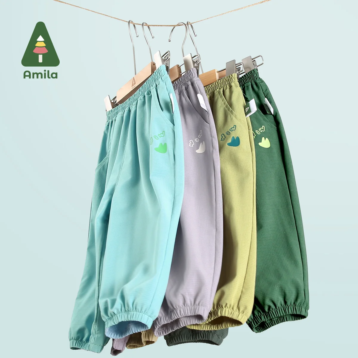 Amila 2024 Summer New Boys and Girls Bottoms Solid Color Bunches Light Breathable Simple Casual Pants Kids Pants 0-6Y