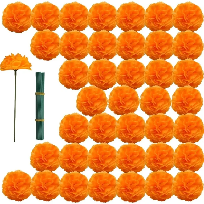 10-80 Uds. Flores artificiales De caléndula flores De seda naranja para decoración del Día De los muertos decoración Diwali Dia De Los Muertos