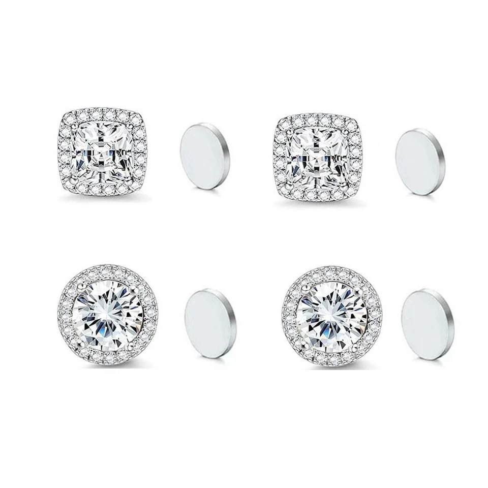 ZAKOL New 1 Pair Buling Cubic Zirconia Stainless Steel Magnetic Ear Clip Simple Fashion No Piercing Stud Earrings for Women Men view 3