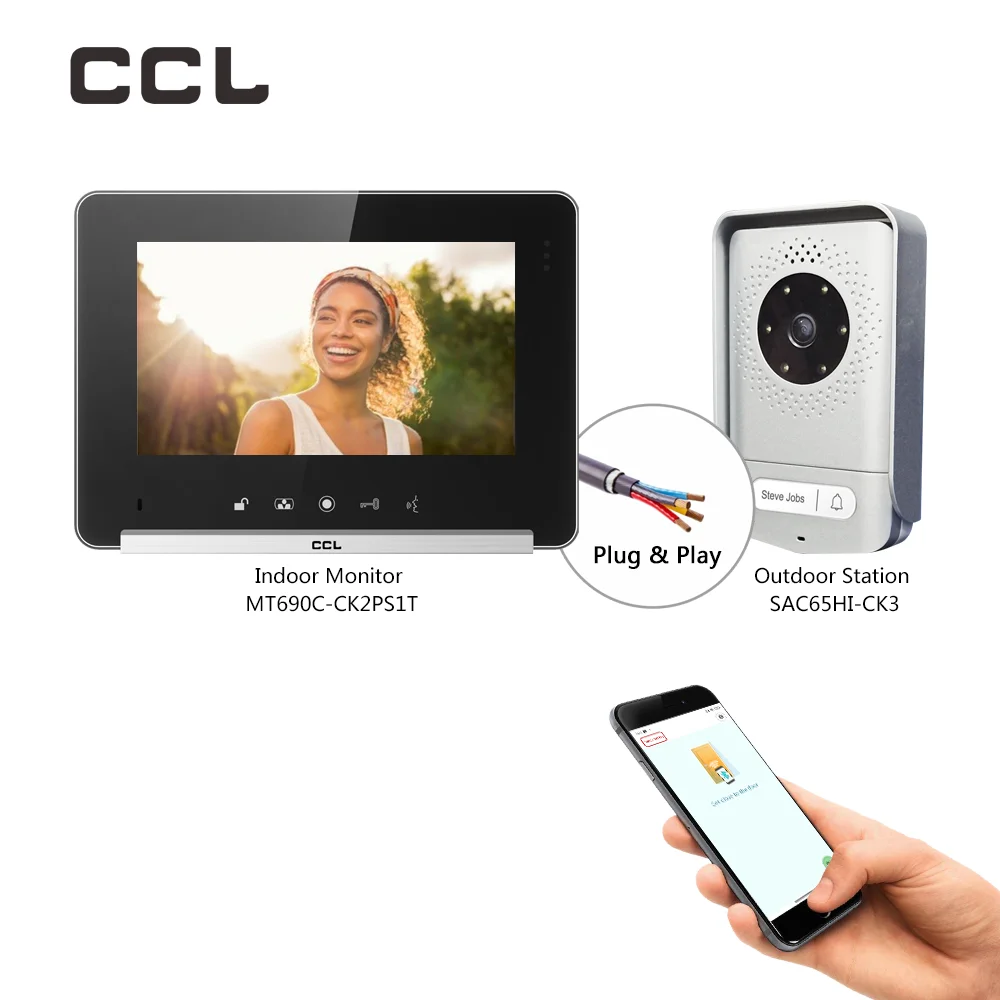 CCL 7 Inch Home Video Intercom 4-Wire Villa Door Phone Doorbell Security Protection System Control by App Unlock with Shaking