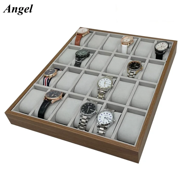 

24-слотовая коробка для хранения часов из орехового дерева, органайзер для наручных часов, лоток для дисплея, держатель для часов с подушками, подарочные чехлы