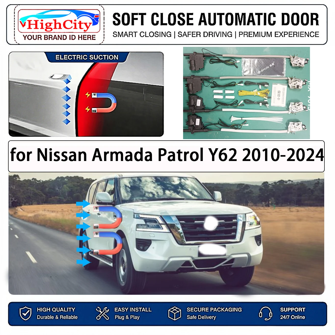 for Nissan Armada Patrol Y62 2010-2024 OEM Electric Suction Soft Close Door Kit Smart Anti Pinch Auto Cinch Latch System No Slam