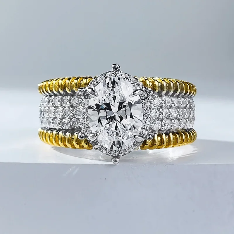 Vintage 14K Gold Lab Diamond Ring 100% Real 925 Sterling Silver Engagement Wedding Band Rings for Women Promise Jewelry