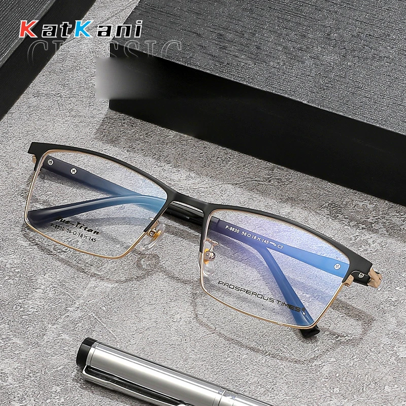 

KatKani Fashion Retro Square Business Large Size Eyewear Ultra Light Alloy Spectacle Optical Prescription Glasses Man Frame 8830