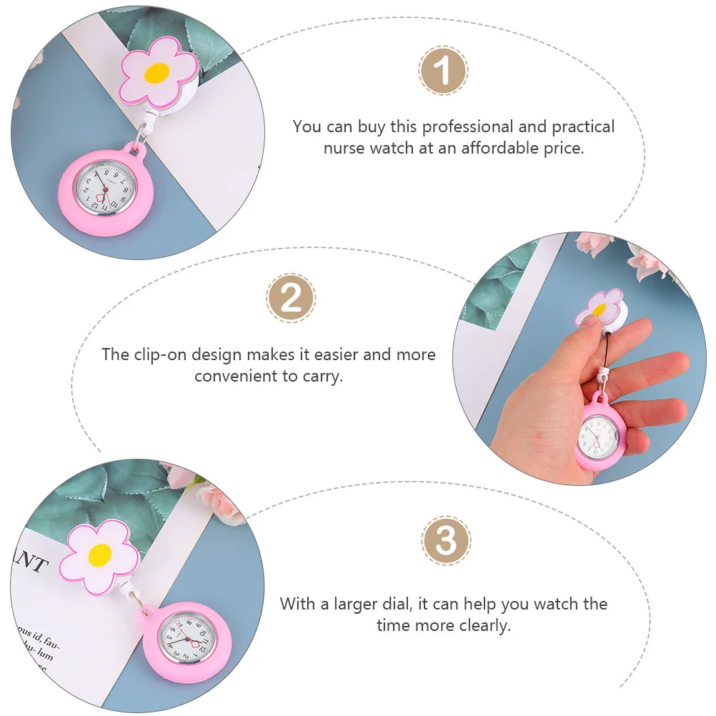 2 قطعة ساعة ممرضة احترافية قوية معلقة قابلة للسحب ساعة جيب للممرضات مع قرص واضح تصميم مريح وخفيف الوزن