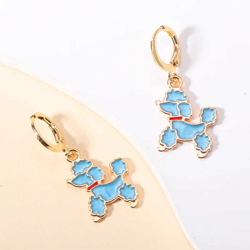 5 Colors Cute Enamel Poodle Dog Drop Hoop Earrings Delicate Cartoon Animal Charms Dangle Earrings For Women Girls Jewelry Gifts