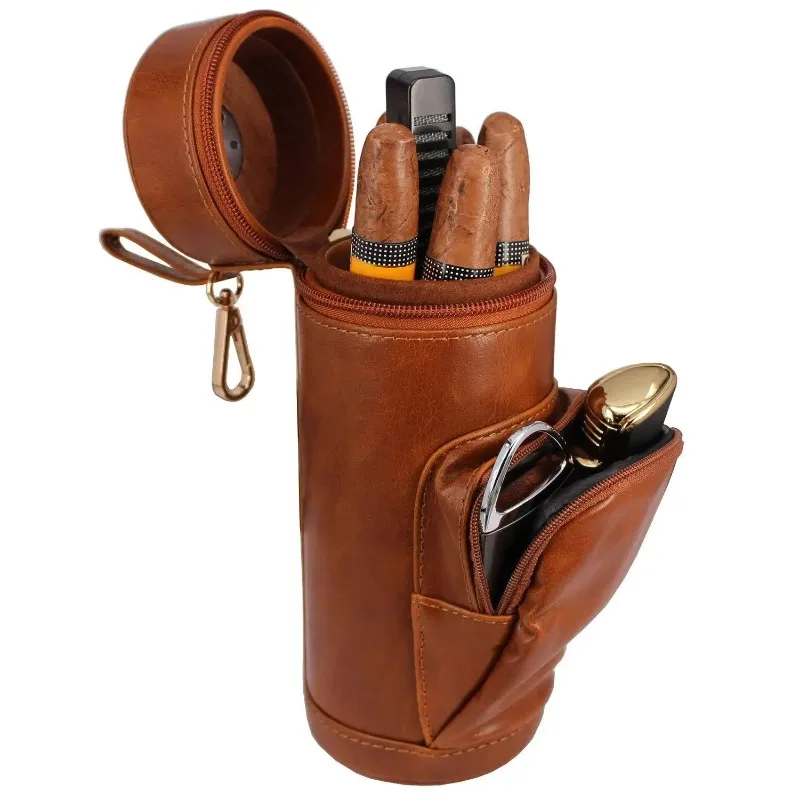 New Creative Personalized PU Leather Portable Cigar Holder Travel Box Moisture Pack Cigar and Knife Bags Fathers Day Men Gifts