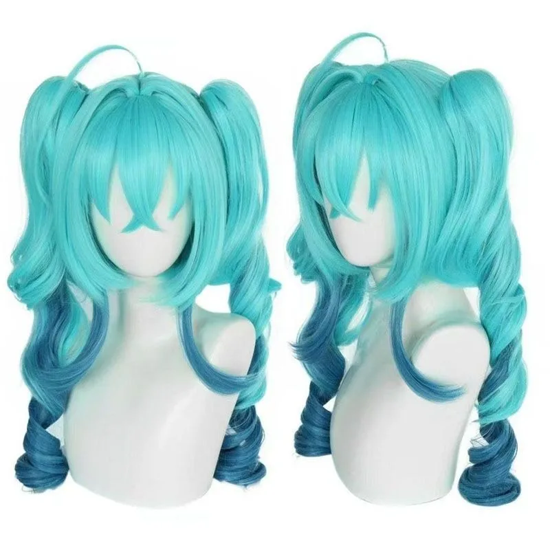 New Hatsune Miku anime peripheral cute cartoon anti-real hair little devil COS wig miku kawaii tiger mouth clip double ponytail