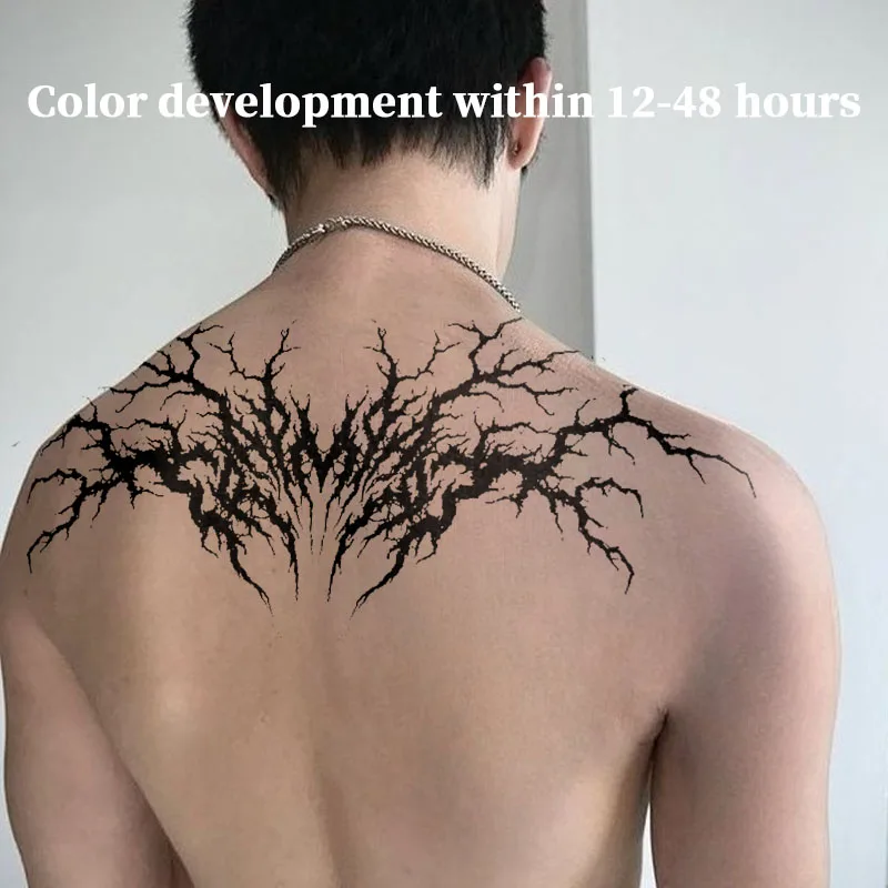 Symmetrical Dark Thorn Branch Back Herbal Juice Tattoo Sticker Waterproof Fake Tattoo Unisex Upper Back Grunge Punk Body Decal