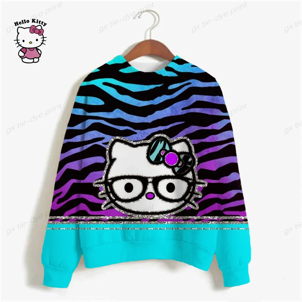 Sudadera con capucha de manga larga con estampado de HELLO KITTY para mujer, suéter de moda de dibujos animados, Top de pareja, Otoño e Invierno