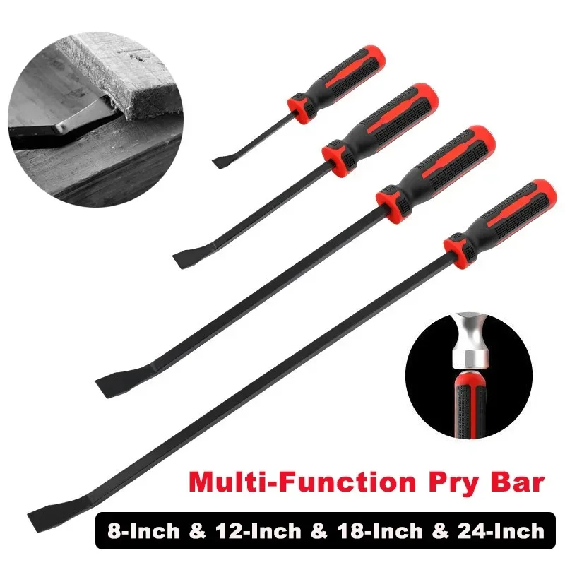 Pry Bar Set Heavy Duty Pry Bar 4-Piece Mechanic Hand Tools 8/12/18/24 Inches Thicker Strike Cap Handle for Automotive