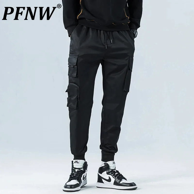 

PFNW Men's Pants Multi Pocket Functional Workwear Slim Elastic Waist Binding Straight Leg Functional Style New Autumn 12C544