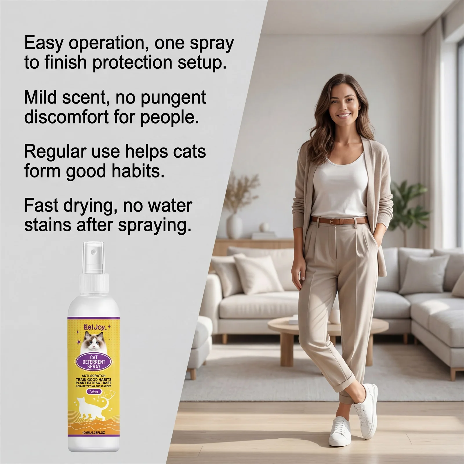 Cat Repellent Spray Indoor Outdoor Stop Sofa Scratching Urine Marking Long Lasting Furniture Protector Pet Deterrent Spray 100ml